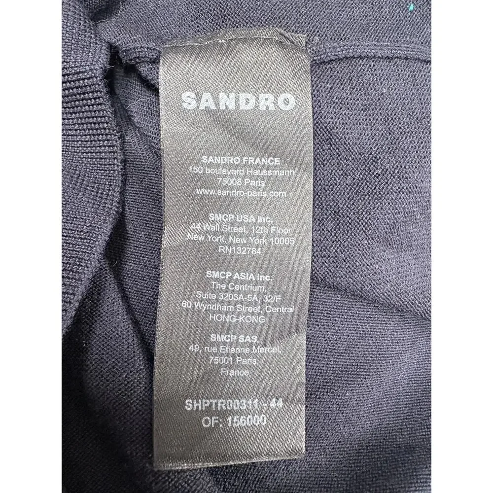 Quiet Luxury Sandro Paris Mens 100% Wool Navy Striped Cardigan Minimalist Preppy